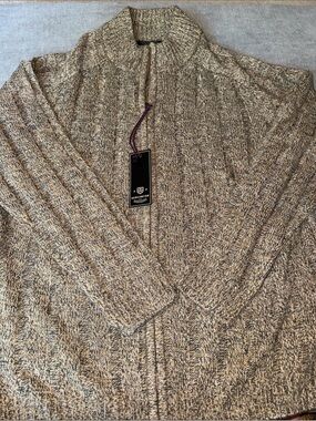 Kensington Men's Knit Zip-Front Ribbed Sweater Cardigan in Heathered Beige